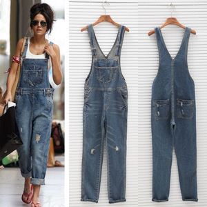 Vente en gros - 2017 New Womens Ladies Baggy Denim Jeans Full Length Pinafore Dungaree Combinaison globale