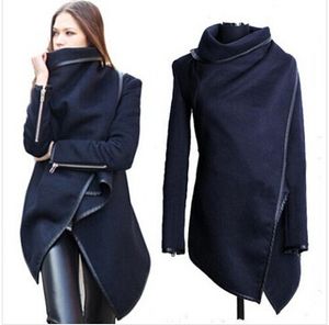 wholesale 2018 Negro recién listado Otoño Primavera Abrigo Abrigo para mujer Temperamento Diseño de trinchera delgada Mujer Mezclas de lana S-XXL