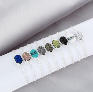 Gros-2019 Mode Druzy Drusy Bracelet Argent Plaqué Or Populaire Faux Pierre Turquoise Bracelets Pour Femmes Lady Bijoux