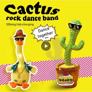 Venta al por mayor 2021, juguete de peluche eléctrico de cactus bailando, cantando 120 canciones y pato retorcido, juguetes de peluche de interacción de voz luminosa para regalo de chico