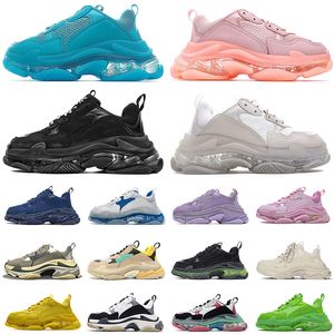 Vente en gros 2022 Triple S Designer Chaussures Clear Sole Neon Vert Violet Noir Ivoire Bleu Beige Cristal Bas Luxurys Designers Plate-forme Baskets Baskets Sport