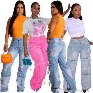 Vente en gros 2023 Femmes Denim Cargo Pantalon Mode Taille Haute Droite Déchirée Jeans Baggy Pantalon Esthétique Pantalon Multi-poches Femmes Tenue