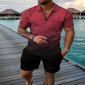 Vente en gros 2041 de nouveaux modèles Shorts pour hommes Survêtements Homme Été Casual Imprimer Fermeture à glissière Col rabattu Chemisier À manches courtes Tops Chemise Costumes POUR hommes