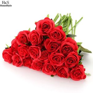 Venta al por mayor 20 piezas \ lotes rosas rojas flores artificiales de aspecto Real rosas falsas DIY ramos de boda decoración del hogar N10 *