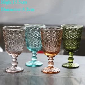 Venta al por mayor 270ml estilo europeo en relieve vidrieras lámpara de vino copas gruesas 7 colores decoración de boda regalos FY5882 JY04