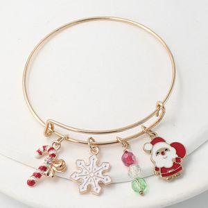 Venta al por mayor 3 modelos brazalete de alambre expandible Feliz Navidad Santa bastón de caramelo árbol de Navidad muñeco de nieve copo de nieve pulsera con dijes para mujeres joyería de regalo de Navidad