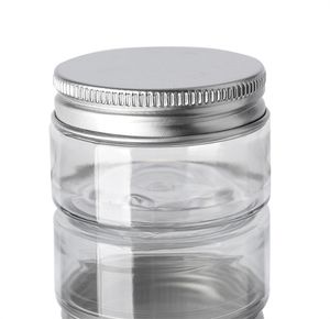 Großhandel 30 45 50 60 80 ml Kunststoffgläser Transparente PET-Aufbewahrungsdosen Boxen Runde Flasche mit Kunststoff-/Aluminiumdeckeln JL8856