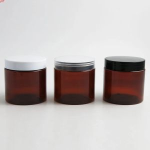 wholesale 30 x 200ML bouteilles d'emballage Amber Brown Empty PET Jars avec bouchon blanc clair noir Couvercles à vis en plastique 200G Big Cream Bottle LL