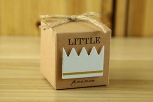 Venta al por mayor 3000 piezas principito princesa marrón Baby Shower cumpleaños fiesta favores cajas con corona Twine caja de boda