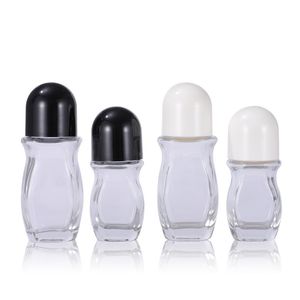 Bouteille transparente à rouleau de 30 ml et 50 ml, avec capuchon noir/blanc et roulements à billes en plastique, vente en gros