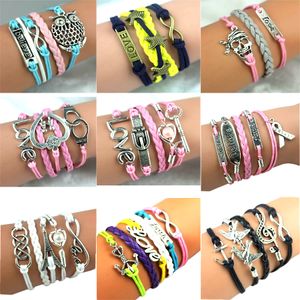 En gros 30 pcs/Lot bracelets à breloques infini pour femmes chaîne styles de mélange bracelets en corde en métal bracelet cadeaux de fête d'amitié tout neuf