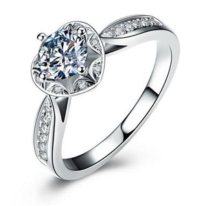 Venta al por mayor - Anillos de amor atemporales de 1 quilate para mujeres Juego de joyas de anillo de bodas de diamantes sintéticos de plata esterlina 925 antialérgicos