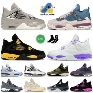 Vente en gros 4 Chaussures de basket-ball Jumpman 4s Frozen Moment Pine Green Hommes Femmes Black Cat J4 Jaune Rose Thunder Baskets Sail 2023 Purple Oreo Baskets taille 13 chaussures pour hommes