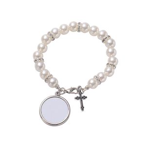 Vente en gros 4 couleurs Bracelet de sublimation Pendentif de transfert de chaleur Bracelet de perles de chapelet Croix Jésus Pendentifs en métal DHL