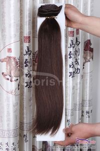 Clip brun foncé en gros n ° 4 sur des extensions de cheveux humains naturels Full Head 70g 100g 120g Péruvien Remy Straight Weave Clips Ins 14-22 