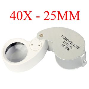 wholesale 40x 25mm Microscope illuminé Loupe LED Lumière MG21011 Bijoux Loupes Loupe Grossissement Mini Loupe Bijoutier Microscope