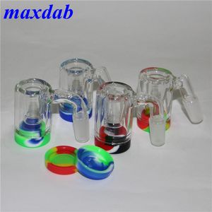 Vente en gros 45 90 Degrés Verre Ash Catcher Bols narguilé Avec 14mm Mâle Joint Bubbler Récipient En Silicone pour Dab Rig Bongs