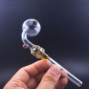 Venta al por mayor 5.5 pulgadas Skull Glass Oil Burner Smoking Pipe Curved Mini Hand Recycler Smoking Water Pipes Dhl Free