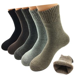 Vente en gros - 5 paires / lot de chaussettes en laine épaisse à la mode pour hommes Chaussettes respirantes en cachemire d'hiver 5 couleurs