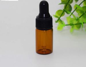 Vente en gros 500pcs 1ml 2ml 3ml flacons compte-gouttes en verre ambré avec bouchon noir, bouteille d'huile essentielle, petits flacons de parfum, stockage d'échantillonnage simple