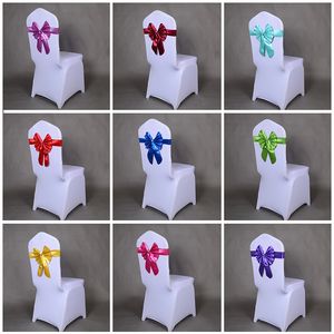 En gros 50 pcs/lot rouge/bleu 16 couleur PU lapin noeud papillon couverture de chaise bandes de ceinture pour la fête de mariage anniversaire Banquet décoration