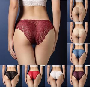 Wholesale 8 Colors One Size See Through Women Underwears Sexy Lace Briefs Low Waist Panties Femme Solid Panties Free Size Ladies Underwear