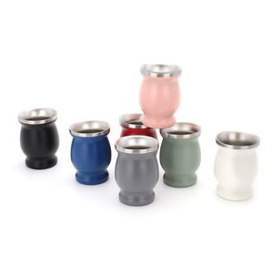 ¡venta al por mayor! 8 colores 8 oz Yerba Tazas Taza de té Calabaza con pajita Natural YerbaMate Mate Cepillo de limpieza Acero Inoxidable Doble pared Fácil limpieza Bom Orbi C1