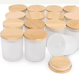 Sublimación de bricolaje 6oz Vaso de vidrio con tapa de bambú Container de almacenamiento de alimentos de alimentos Suministros de cocina con esmerilizado Clear Home B0026 portátil