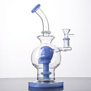 Vente en gros 9 pouces Ball Style Bongs Bleu Heady Bent Type Narguilés Crâne Pommeau De Douche Perc Huile Dab Rigs Conduites D'eau En Verre Épais Avec 14mm Joint Femelle Bol