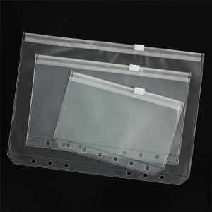 wholesale A5 / A6 / A7 PVC Binder Cover Clear Zipper Sac de rangement 6 trous étanche papeterie sacs bureau voyage portable document sac LL