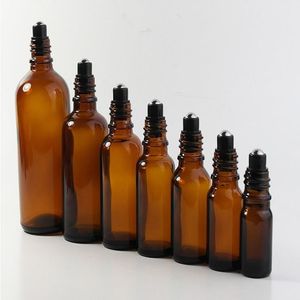 Rouleau en verre ambre en gros sur des bouteilles 5 ml 10 ml 15 ml 20 ml 30 ml 50 ml Conteneurs en verre de 100 ml d'épaisseur avec rouleaux SS et couvercles noirs sur la promotion de l'agqa