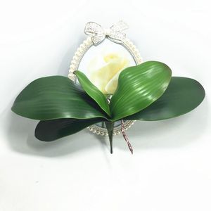 Guirnaldas de flores decorativas Venta al por mayor-Orquídea de flores artificiales Leaveshigh Quality PU Pegado Textura Hojas DIY Arreglos en macetas1