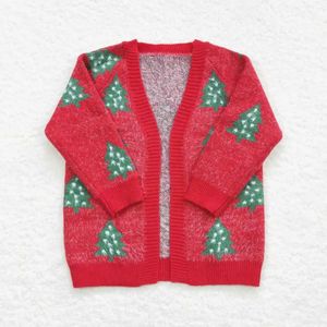 Cardigan de niña al por mayor Sweater Árbol de Navidad Rojo abrigo de mangas largas