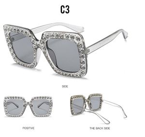 Lunettes de soleil en gros-gros diamant carré coloré nuances femmes lunettes de soleil surdimensionnées rétro haut cristal tendance strass ljje9