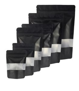 wholesale Sacs de stockage de nourriture anti-odeur de sac auto-scellant en Mylar noir avec fenêtre transparente Sacs en Mylar refermables Sac de poche en aluminium Sacs d'emballage de détail