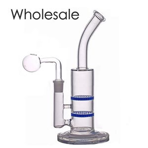 Gros tube bleu eau Dab Rig verre Bong Perc 18mm bol commun avec deux écrans filtrants pour fumer