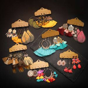 Ensemble de boucles d'oreilles en cuir pour femmes, style bohème, Vintage, pampilles, Suower, pendantes, vente en gros