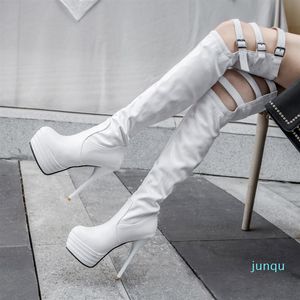 Wholesale-Bottes Plus Taille 34-46 Fashion Toe Toile Femmes Chaussures Sexy Talle High High Talle Plateforme Party Shoe Woman Ovet Ovet Le genou