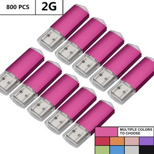 Vente en gros en vrac 800PCS 2GB USB Flash Drives Rectangle Memory Stick Storage Thumb Pen Drive Storage Indicateur LED pour ordinateur portable Tablet