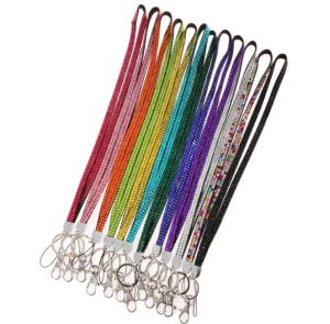 wholesale Lanière en cristal de sangle de cou de strass de couleurs de bonbons avec la lanière de diamant multicolore de clip en métal pour la carte d'identité de téléphone portable LL