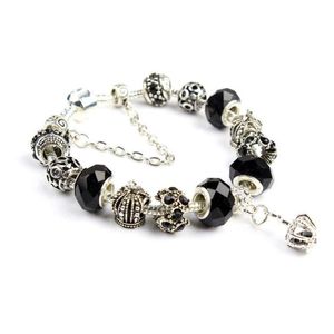 Venta al por mayor-Pulsera de dijes 925 Pulseras de pandor de plata para mujeres Pulsera de corona real Granos de cristal púrpura Joyería de bricolaje con logotipo