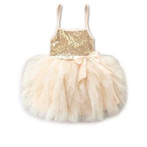 wholesale enfants robe à paillettes d'or avec des arcs sur la taille enfants fronde volants épissage fête robe de bal robes d'été 210529