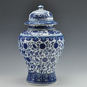 Botella de almacenamiento antigüedad China Qing Qianlong Mark azul y blanco jarrón de porcelana de cerámica tarro de jengibre