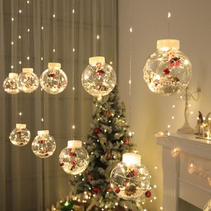 Venta al por mayor Decoraciones navideñas Cortina Luz Lámpara Cadena Plástico Bola de los deseos 10 unids / set LED Luz de alambre de cobre Colgante de árbol de Papá Noel A12