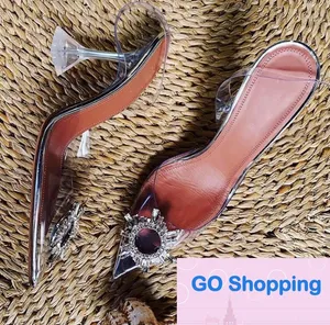 Vente en gros Classique Transparent PVC Femmes Sandales Pointu Cristal Clair Coupe Talons Hauts Talons Aiguilles Sexy Pompes Chaussures D'été Peep Toe Femmes Pompes Taille 43