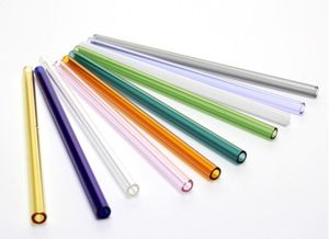 Pajitas de vidrio de cóctel de borosilicato de color al por mayor Longitud 20 cm Estrecho 8 mm Pajita para beber para fiesta Envío gratis