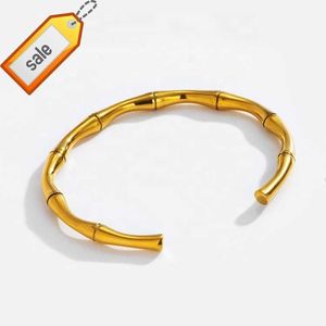 Bijoux en acier inoxydable de haute qualité personnalisés en gros Tube incurvé plaqué or 18 carats gros bracelet en bambou épais pour femme