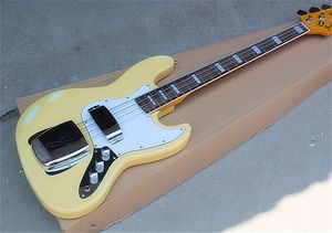 Guitare basse à 4 cordes jaune lait personnalisée en gros avec corps vintage, pickguard blanc, touche en palissandre, peut être personnalisée.