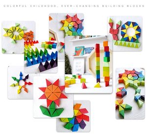 Gros personnalisé rond Puzzle jeux en bois Tangram couleur Puzzle bloc modèle marbre Puzzle en bois Puzzles jouets pour enfants Iq Puzzle cadeau de noël