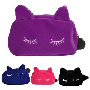 Mallette de rangement Portable pour pièces de monnaie, chat de dessin animé mignon, pochette de voyage en flanelle pour maquillage, sac à cosmétiques, Style coréen et japonais, vente en gros